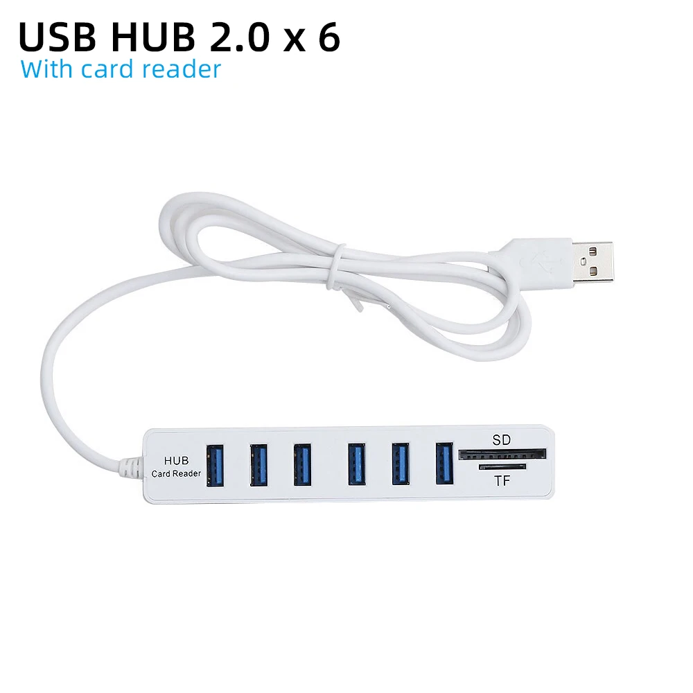 White 6 Ports 3/6 USB Hub 3,0 Мульти USB 3,0 usb-хаб высокого Скорость хаб TF/SD Card один для ПК Компьютерные аксессуары - Цвет: White 6 Ports