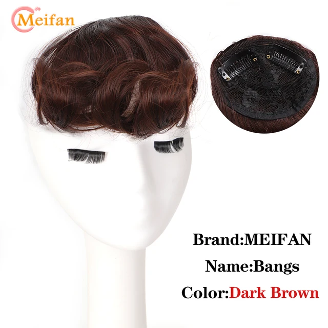 MEIFAN Clip in Hair Bangs Extension Hairpiece Synthetic Natural Fake Bang Hair Piece Air Bangs Clip on Bangs Black Brown SP021-2-33