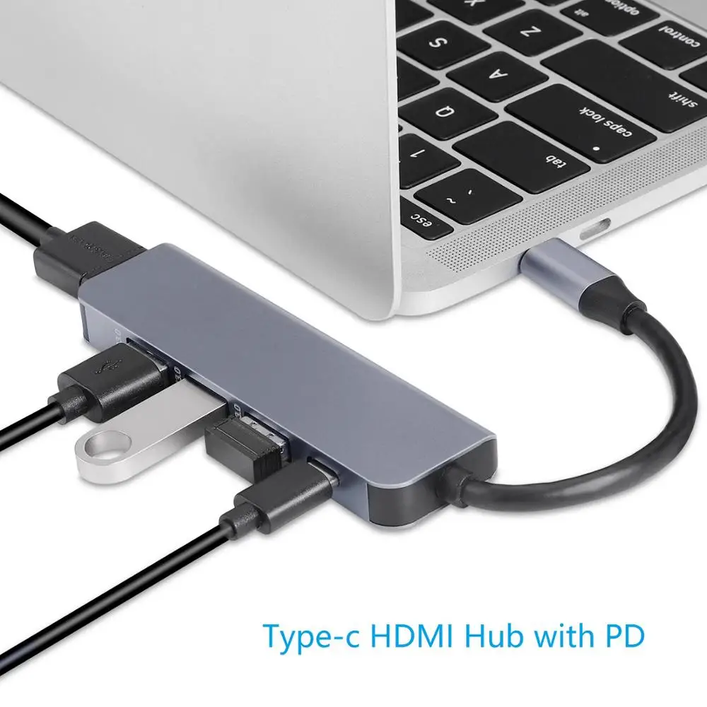 Концентратор Type C HDMI usb хаб 5 в 1 с PD адаптером для быстрой зарядки ПК macbow