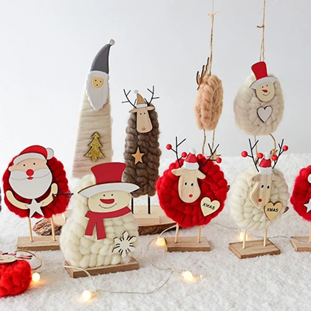 

1Pc DIY Desktop Ornaments Wool Felt Wooden Santa Claus Snowman For Festival Decors Cute Christmas Tree Fabric Doll Pendant