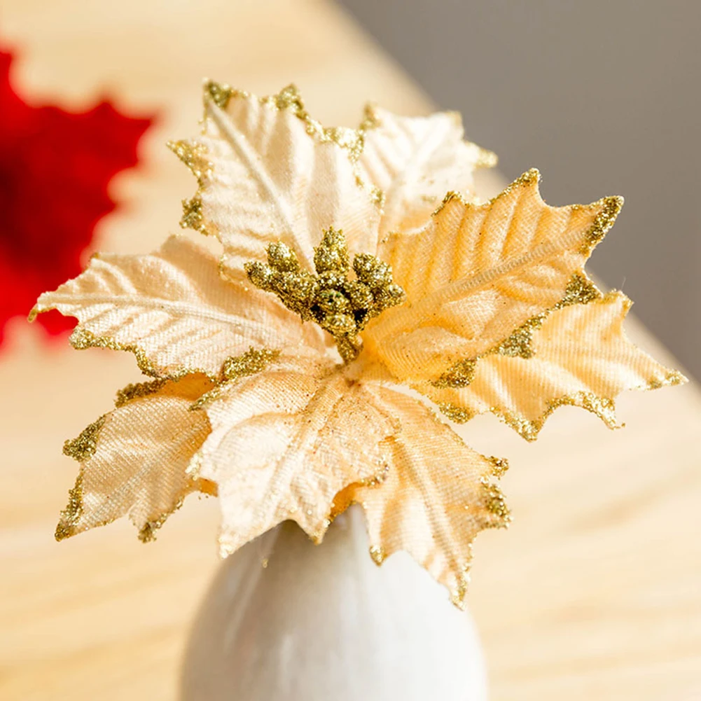 20 см DIY Искусственные цветы в рождественском стиле голова Рождественская елка украшения красный цветок пуансеттии Свадебные украшения