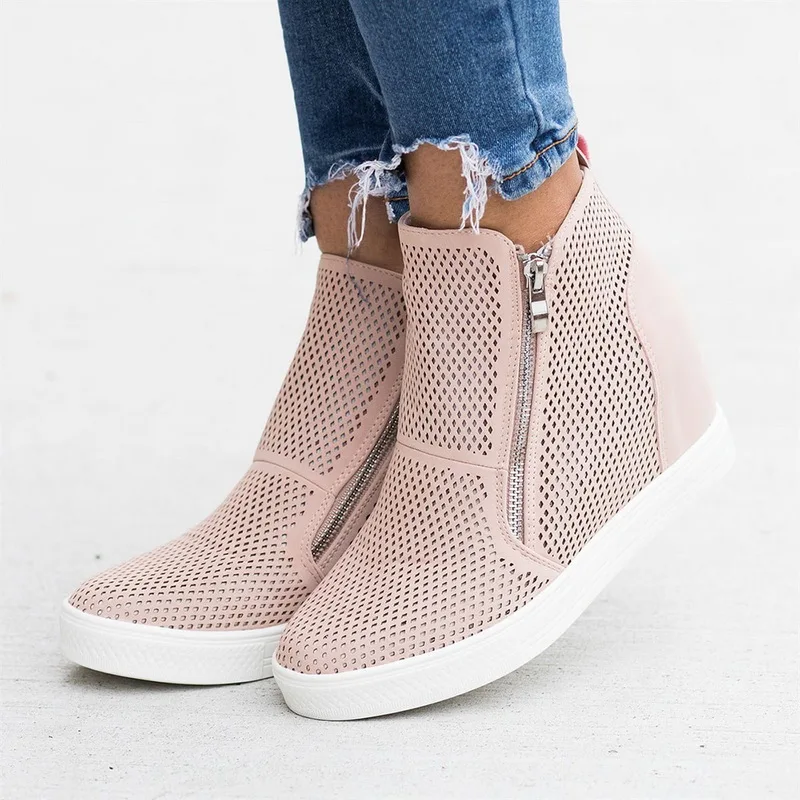 Pink A LASPERAL/Модная женская обувь из вулканизированной кожи; коллекция года; женские ботильоны на молнии; повседневная обувь на плоской подошве; модные кроссовки в стиле ретро; размера плюс - Цвет: Pink A
