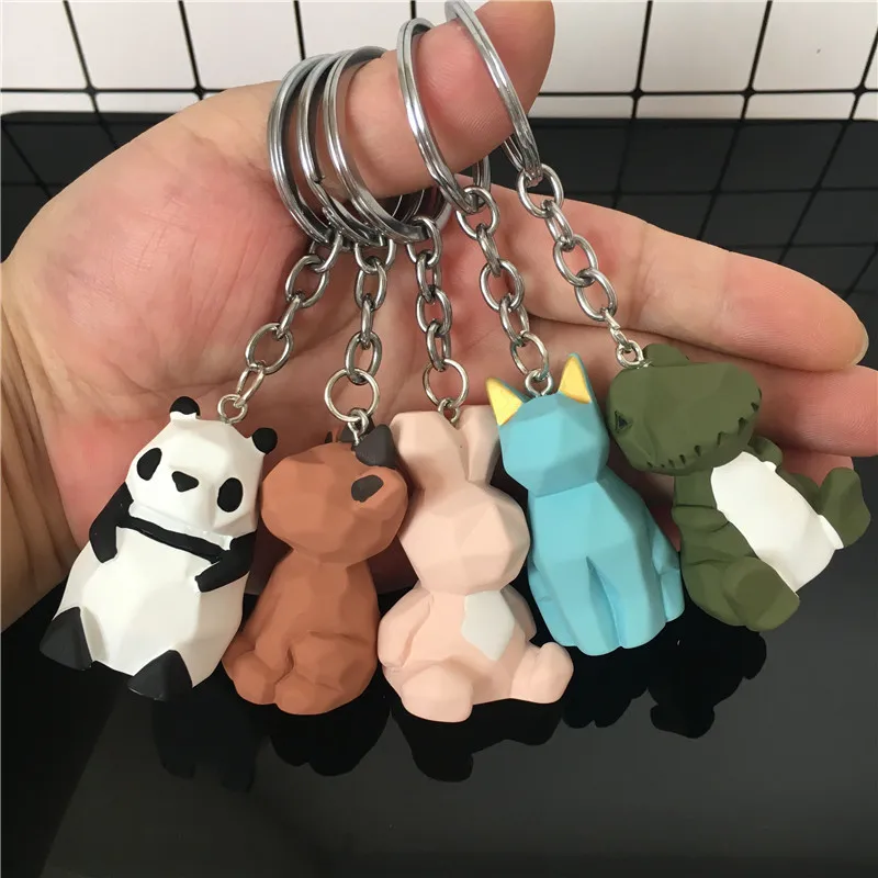 

2019 Cartoon Panda Geometric Key chain Small Dinosaur keychain Animal key Ring Women bag Charm Pendant Gift Key ring CuteThe Fox