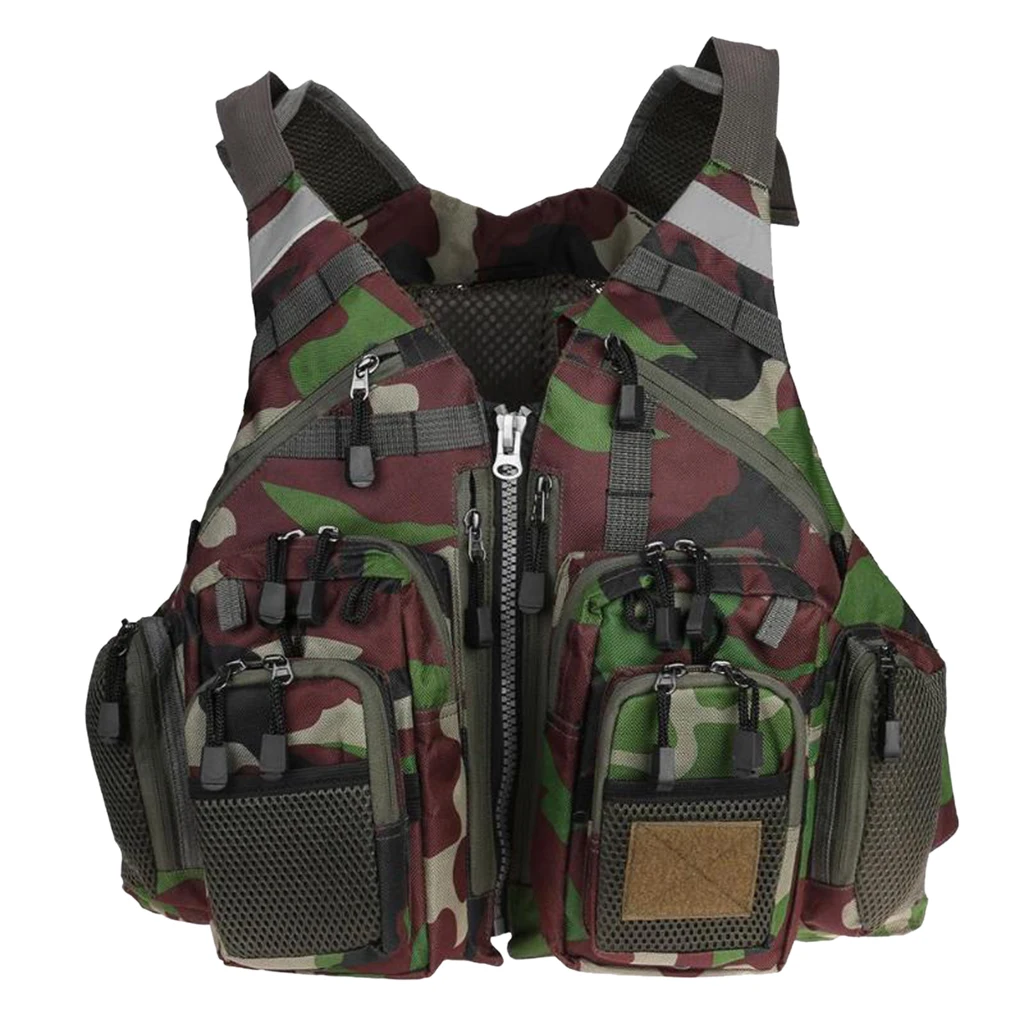 Adjustable Fly Fishing Vest Adjustable Mesh Vest with 13 Pockets Holder Strap Cord Back Zipper Bag