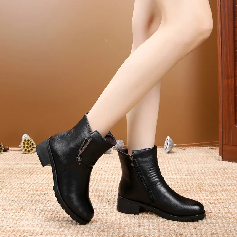 

2018 Autumn And Winter plus Cotton New Style England Chunky-Heel Wear-Resistant Warm Martin Boots Flat Short Boots Casual Comfor
