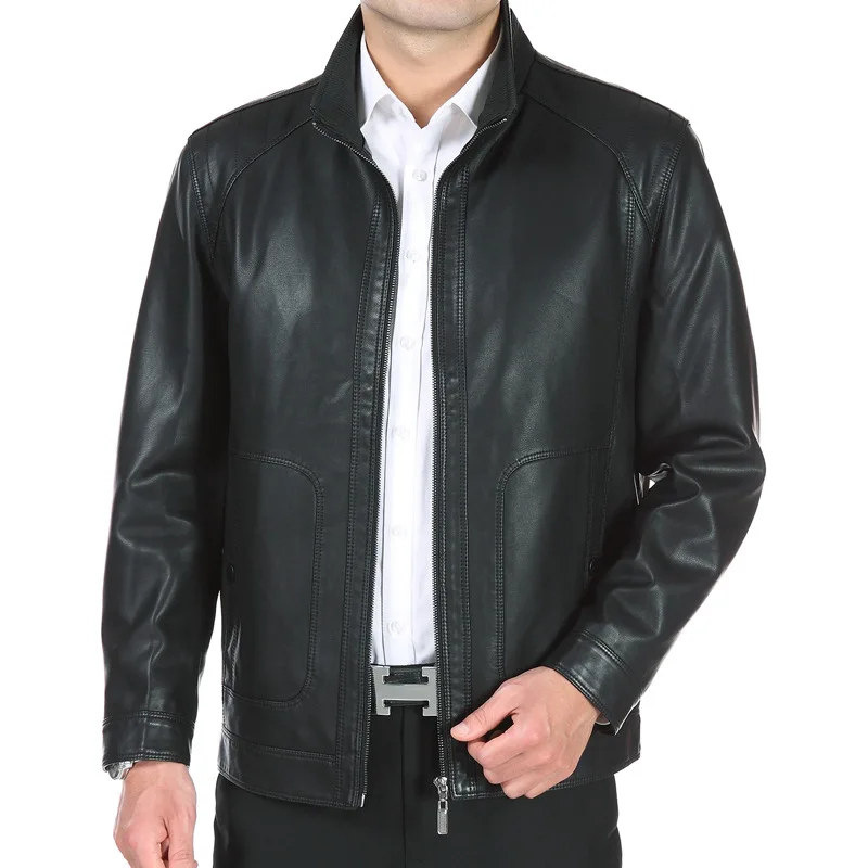 

Spring And Autumn Middle Aged And Elderly People MEN'S Leather Jackets Daddy Clothes Autumn Clothing PU Leather MEN'S Leather Ja