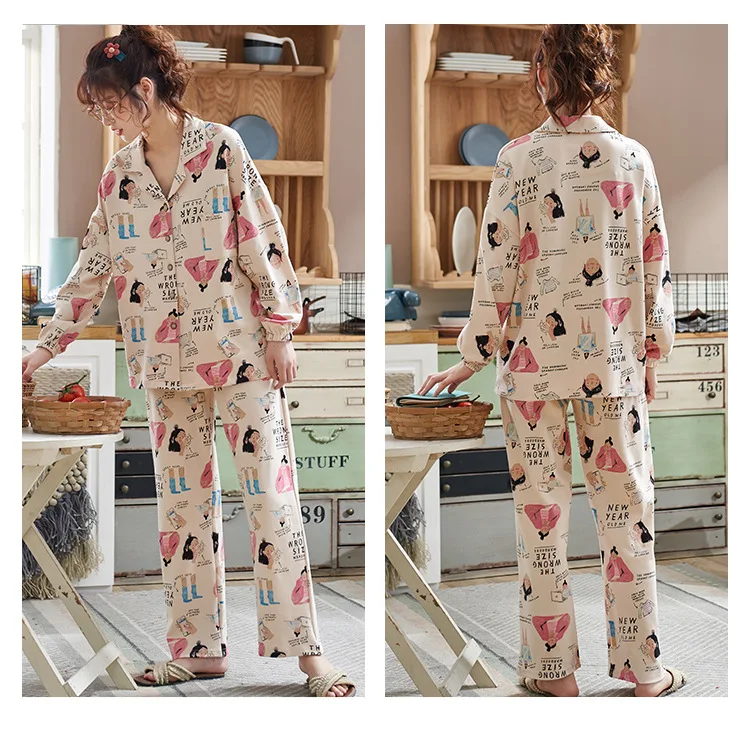 Женские пижамные комплекты, весна-осень, 14 стилей, хлопок, с рисунком, для девушек, длинный Пижамный костюм, женский подарок, женская одежда для сна, домашняя одежда