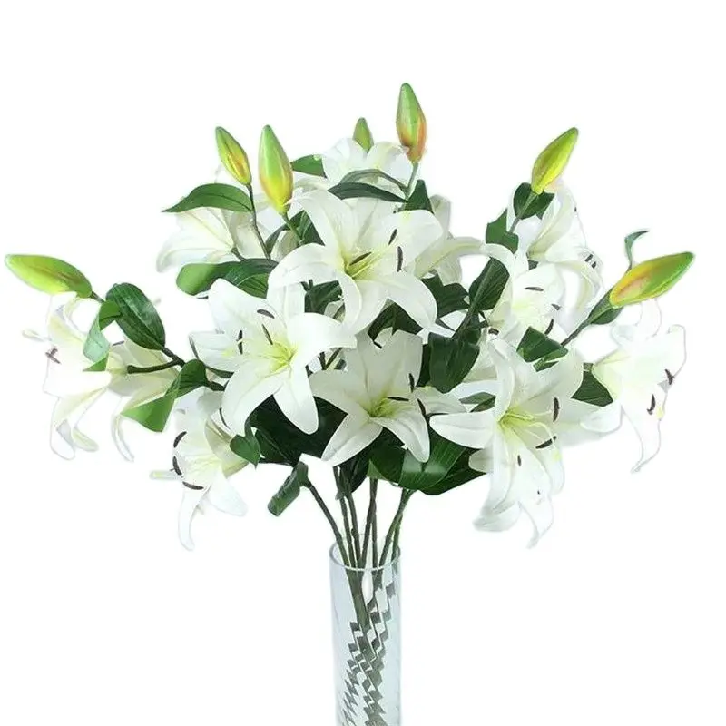 7Pcs Fake Long Stem Latex Lily (3 heads/piece) 39.37" Lenhth Simulation