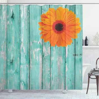 

Country House Timber Board with Flowers Dahlia Buds Vibrant Summer Theme Art Cloth Fabric Bathroom Decor