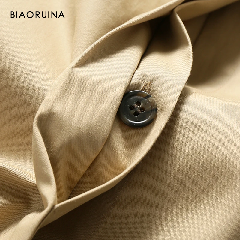 BIAORUINA, 4 цвета, женское модное одноцветное длинное ТРАПЕЦИЕВИДНОЕ пальто, женское Свободное пальто в стиле сафари, Элегантное однобортное пальто