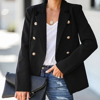 

Women Double Breasted Blazers 2020 Autumn Casual OL Style Jacket Long Sleeve Slim Fit Jacketes clothes blouson Plus Size Coat