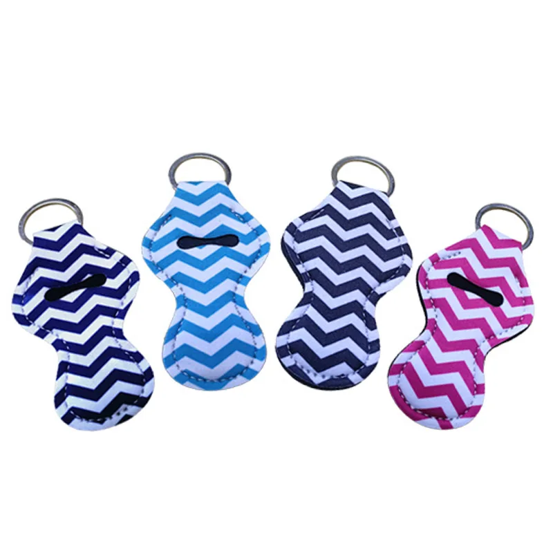 

10 pcs Neoprene Keychain Chapstick Holder Lip Balm Holder KeyRing Colorful striped Print
