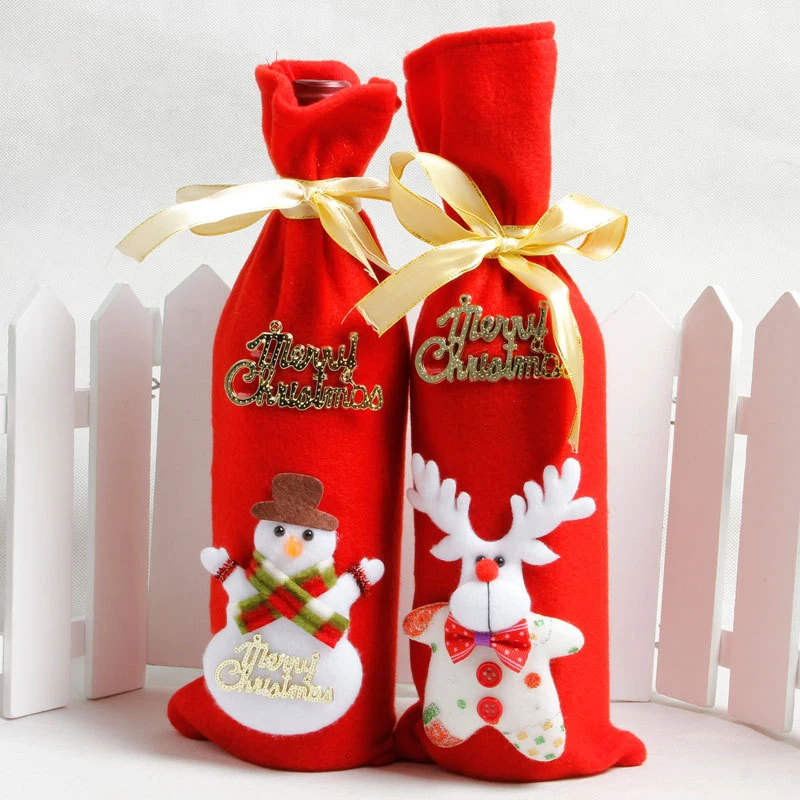 Рождественская тканевая Крышка для бутылки вина, тканевые украшения для сумок, снеговик, лось, вечерние украшения для дома