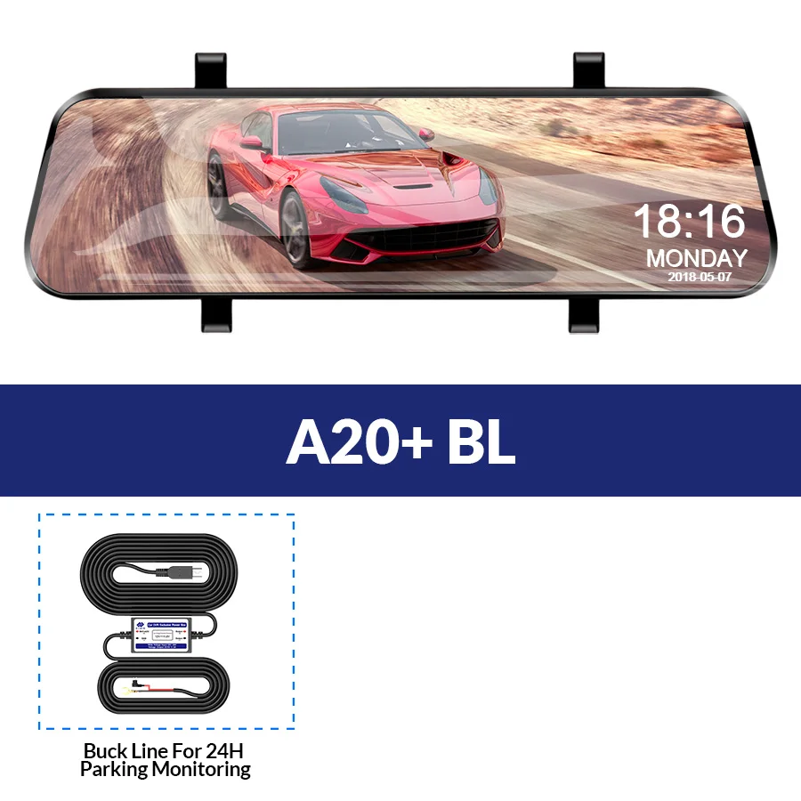 E-ACE A20 Автомобильный видеорегистратор 10 дюймов потоковое зеркало заднего вида 1080P видеорегистратор автоматический Регистратор двойной объектив с камерой заднего вида - Название цвета: A20-BL