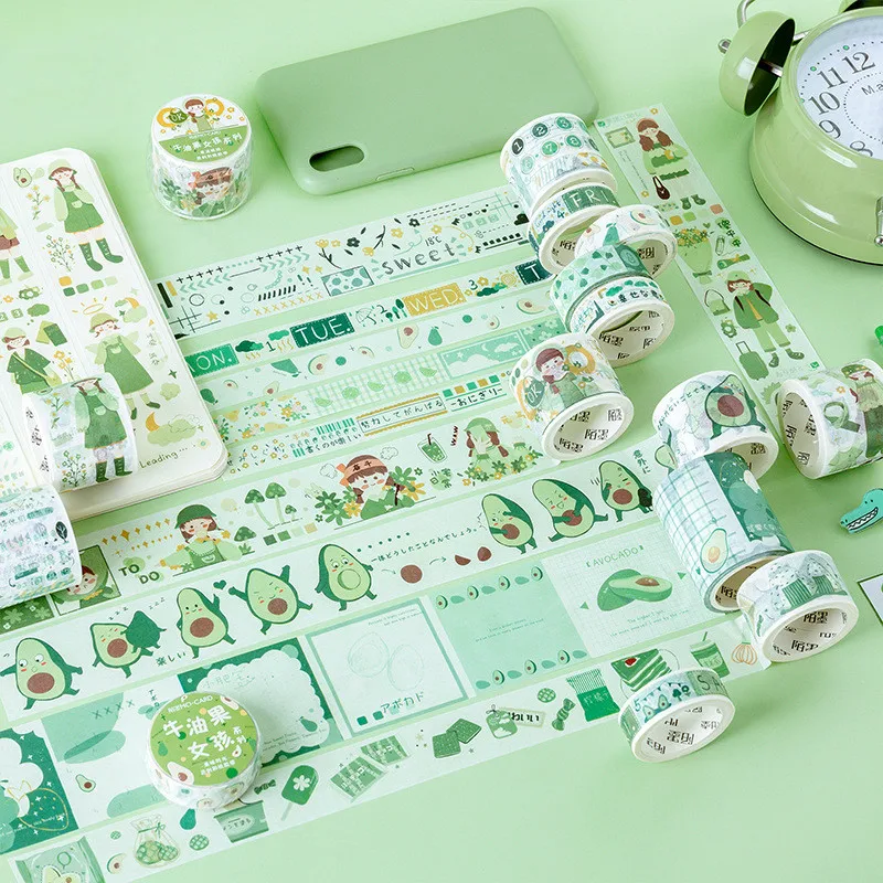 

Avocado Girl Series Wide Washi Tape Time Forest Green Decorative Adhesive Tape DIY Scrapbooking Sticker Label Masking Tape