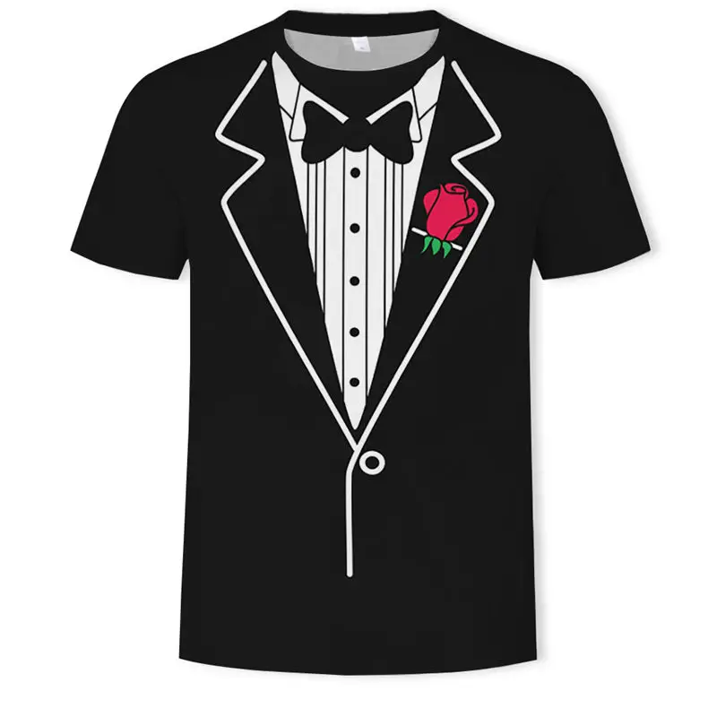 

Fake Two Pieces T Shirt Men Uniform Print Tshirt Summer Funny Clothes Print Suit Tops Fashion Skin Tight 3d Tees Shirt