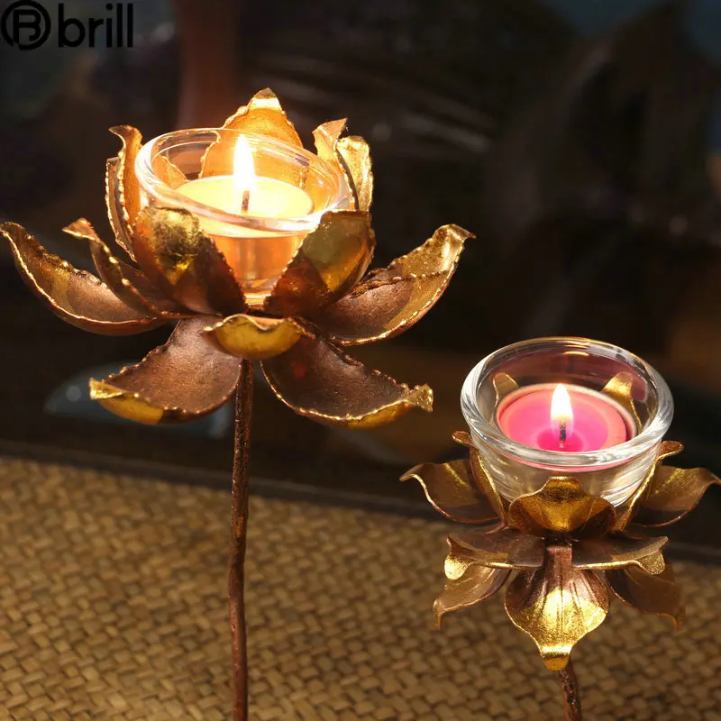 

Creative Nordic Gold Candlestick Metal Retro Candle Holders Glass Tea Light Holder Lotus Centre De Table Mariage Portavelas