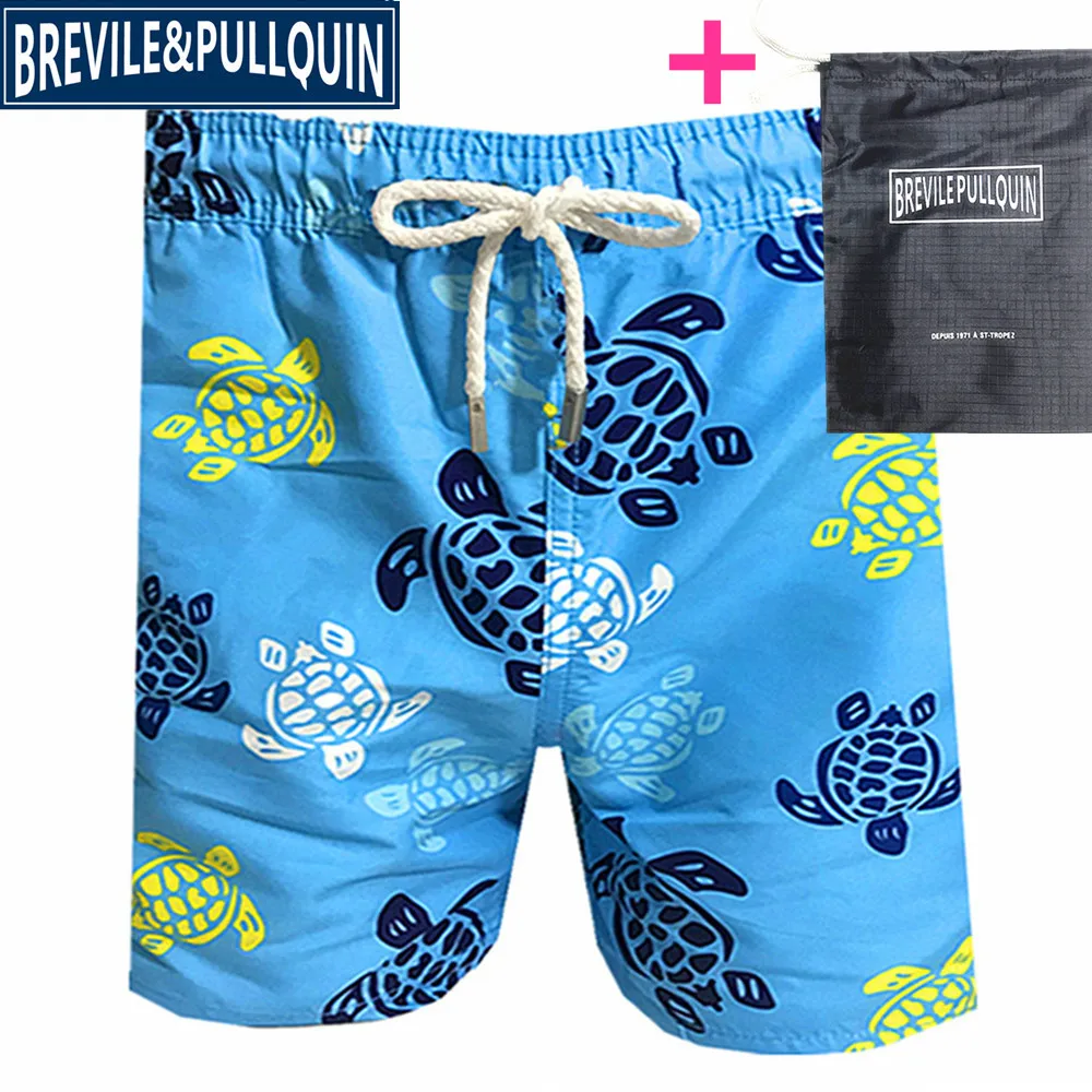 B Высокое качество мужской купальник бренд Brevile pullquin пляжные шорты с черепами мужские плавки с черепашками+ подарочная сумка - Цвет: B