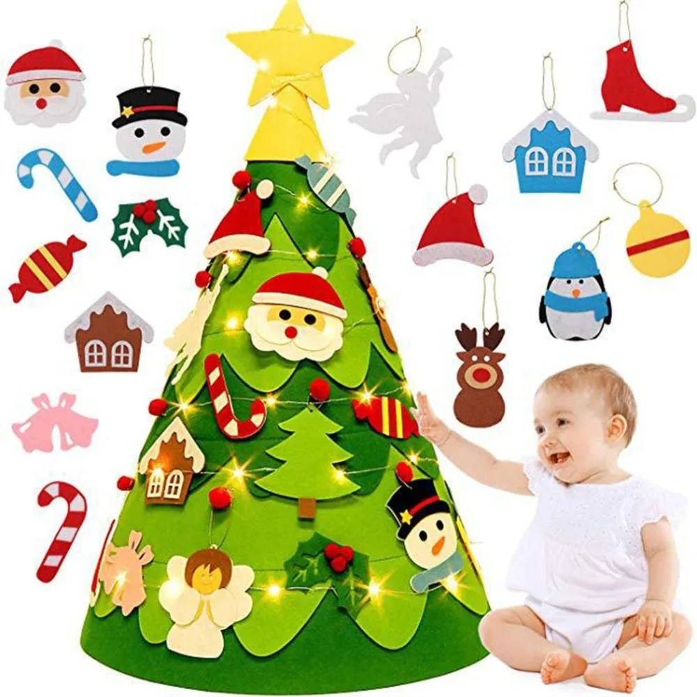 Felt Diy Mini Christmas Tree Decoration Kids Toys Gifts Bag Fake Flowers Christmas Tree Ornament New Year
