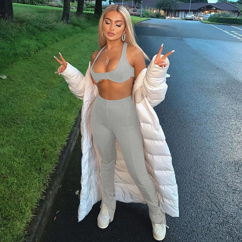 

Echoine Autumn Winter Sexy Off Shoulder Crop Top and Ruched Pleated stacked pants Two Piece set Party Club Outfits tracksuit