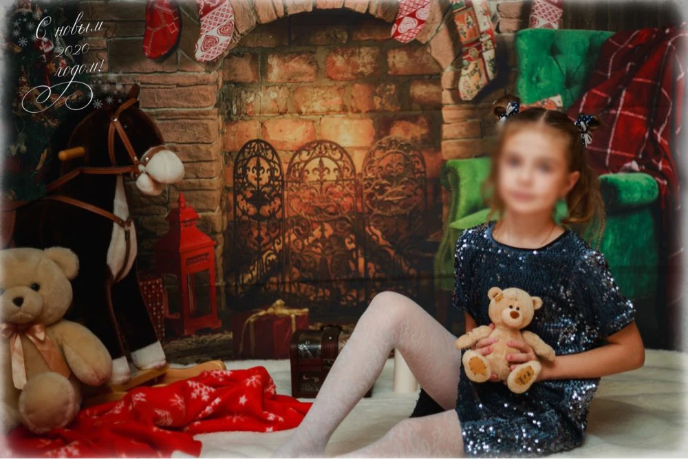 Фон для фотосъемки с изображением домашнего камина и рождественской елки|Фон