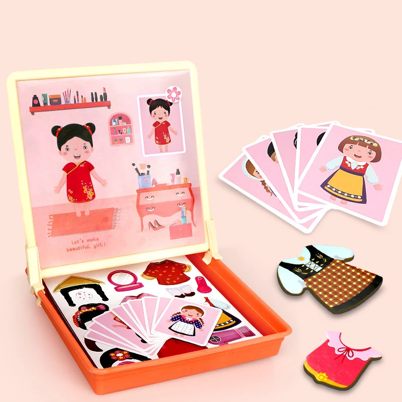 

Cartoon Kid Magnetism Animals Jigsaw Drawing Board Puzzl Set Double-face Wooden Box Development Educational Toy Christmas Gifts