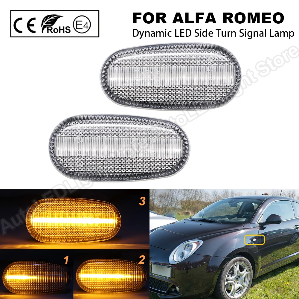 

2Pcs Dynamic Clear/Smoke LED Side Marker Light Arrow Turn Signal Blinker Indicator Lamp For Alfa Romeo Mito 147 GT Fiat Bravo