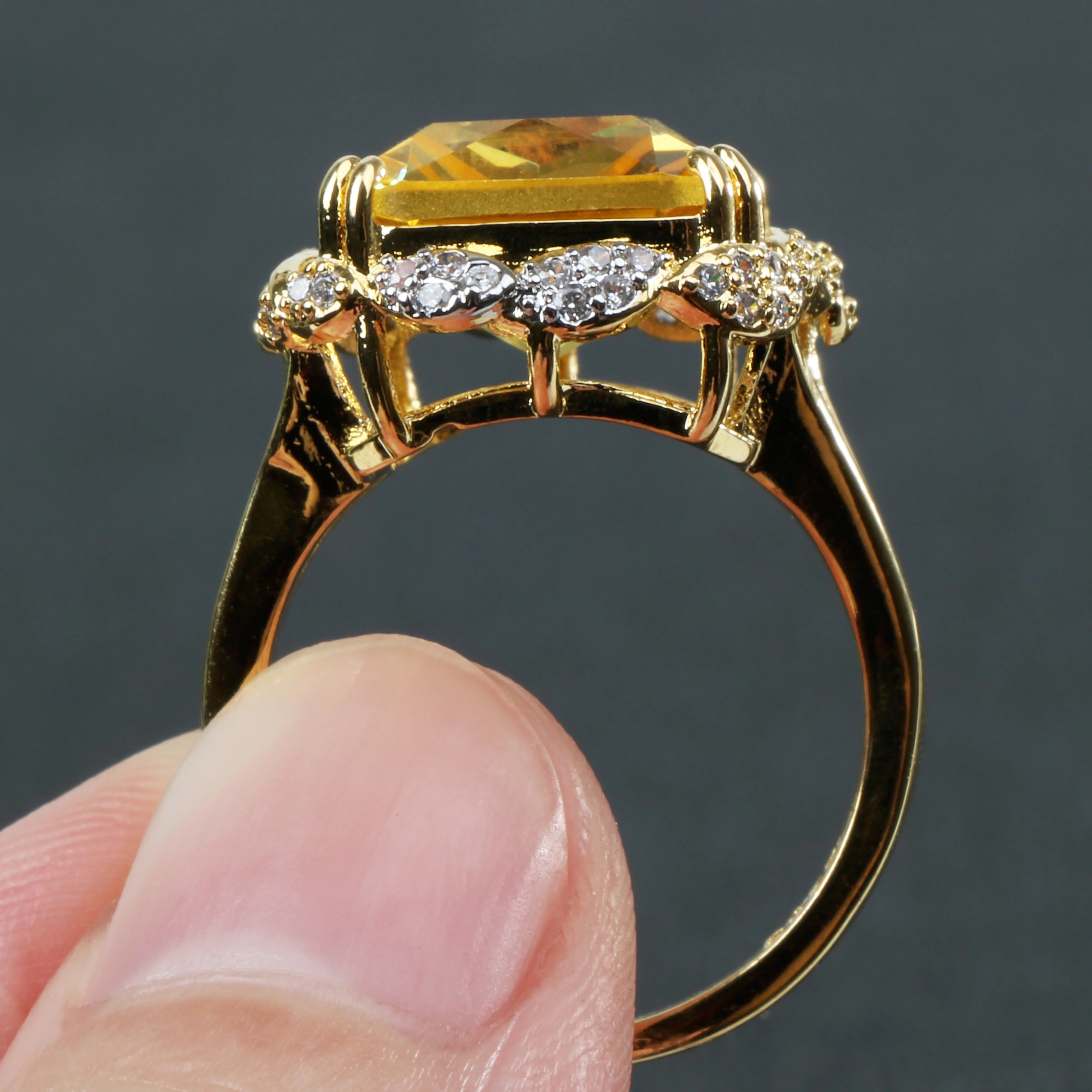 Joiashome Luxury Charms Ring 925 Sterling Silver Jewelry With Square Shaped Citrine Gemstone Wedding Engagement Rings Size 6-10 Silver Ring Wedding Rings Silver Rings Gemstone Ring