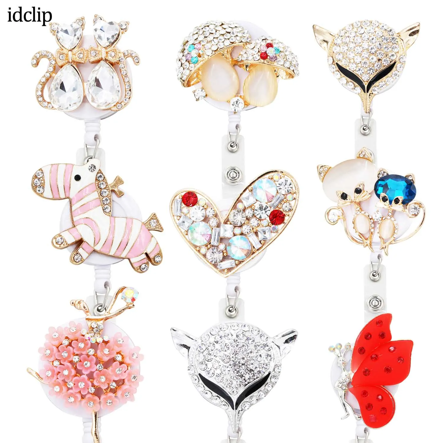 

idclip 1PC Animal Retractable Badge Holder with Alligator Clip Retractable Cord ID Badge Reel Fox Dress Girl Horse Style
