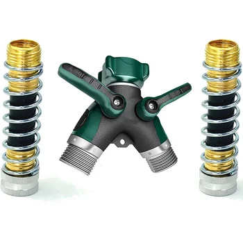 

Metal Body Garden Hose Splitter Bolted & Threaded.Easy Grip,Smooth Long Handles Y Valve+2 Kink Free 8cm Hose Savers