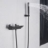 Black Shower Bathtub Faucet Chrome Wall-Mounted Waterfall 90 Ratation Bathroom Shower Set Hot Cold Water Mixer Tap Dual Handle 2