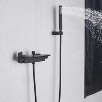 Black Shower Bathtub Faucet Chrome Wall-Mounted Waterfall 90 Ratation Bathroom Shower Set Hot Cold Water Mixer Tap Dual Handle 2