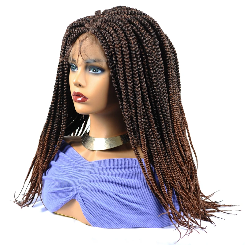 Perucas para Afro Dianteira do Laço Sintético com Cabelo do Corpo Resistente ao Calor Brown Trançado Feminino Ombre Peruca Fibra 4x4lace Caixa Tranças 18'brown 12 High Quality Apliques e perucas