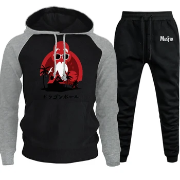 

Japan Anime Dragon Ball Hoodies Mens Streetwear Raglan Autumn Winter 2019 Master Roshi Cartoon Suit Pullover+Pants 2 Piece Set