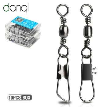 

DONQL 10pcs/ Box Pin Bearing Interlock Snap Fishing Connector Rolling Swivel 1#-14# Fishhooks Lures Carp Fishing Accessories