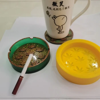 

Crystal Epoxy Coaster Cup Pad Resin Mold Round Potleaf Ashtray Silicone Mould DIY Crafts Desktop Decoration Making Tools