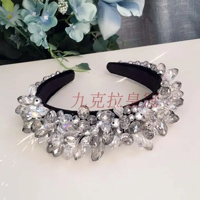 Ручной работы кристалл драгоценный камень Hairband женский европейский полный горный хрусталь бисером широкая головная повязка элегантные женские волосы бижутерия украшение для головы