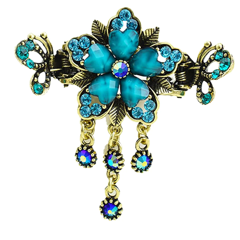 Metal Flower Rhinestone Hair Claw Clip Strong Holding Hair Clamps Grip Pins