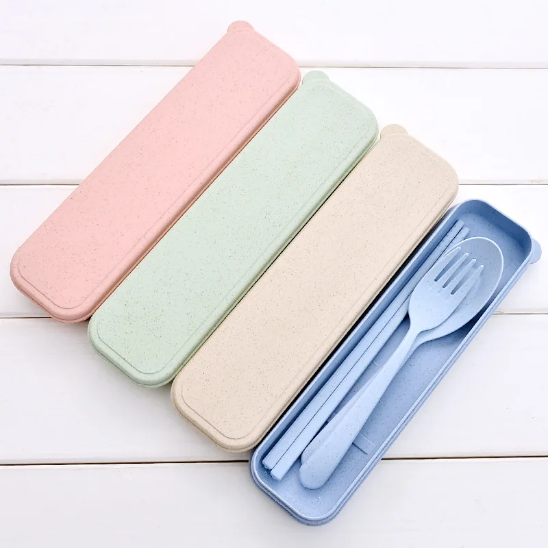 

Wheat Fun Wheat Straw Chopsticks Three-piece Set Household Tableware And Fork Spoon Chopsticks Set Portable Travel Chopsticks Bo
