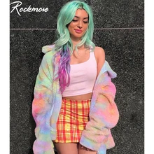 Rockmore Tie Dye пушистые пальто и куртки на молнии для женщин Красочные более размера d Harajuku куртка Дамская размера плюс уличная осенняя