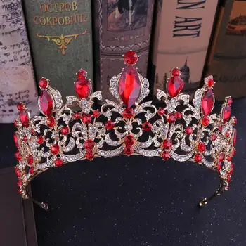 

Baroque Luxury Rhinestone Bridal Tiara Crown Red Silver Crystal Diadem Tiaras Wedding Beauty Pageant Hair Accessories Headpieces
