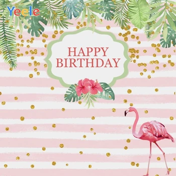 

Pink Stripe Gold Dots Tropical Palm Tree Leaves Flamingo Baby Birthday Backdrop Vinyl Photography Background For Photo Studio