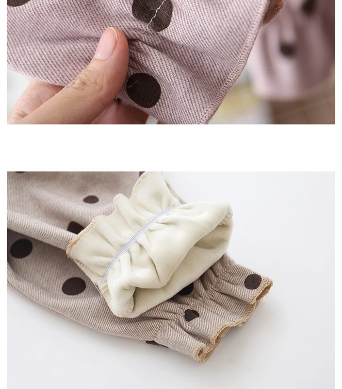 Осенне-зимние бархатные штаны в горошек с бантом для маленьких девочек г. Теплые брюки детская одежда длинные штаны принцессы S10252