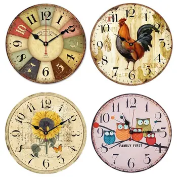 

Retro Wooden Wall Clock Rooster Vintage Rustic Non-Ticking Silent Quiet Decor