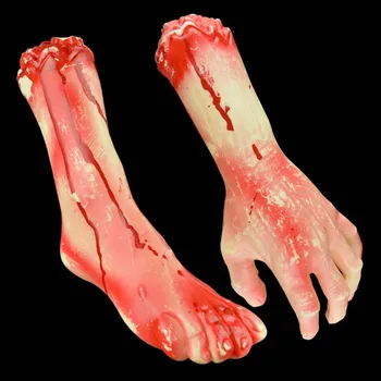 

Halloween Horror Props Bloody Hands Foot Haunted House Party Decoration Scary Fake Hand Realistic Spoof Foot Halloween Supplies