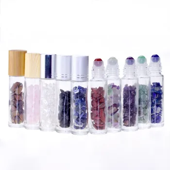 

100pc Natural Semiprecious Stones Essential Oil Gemstone Roller Ball Bottles Transparent Glass 10ml Healing Crystal Chips Inside