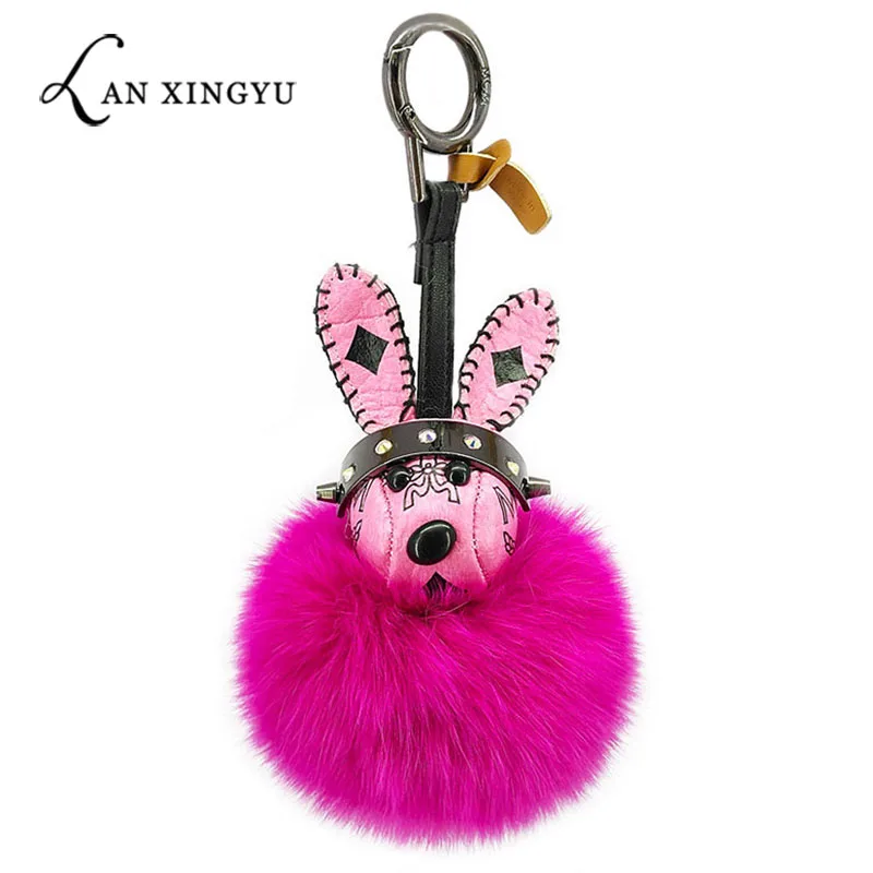 

Cartoon Rabbit Pokemon Key Chains Fox Hair Fluffy Balls Keyring Bags Pendants Decoration for Girls Jewelry Ornaments Kids Toys