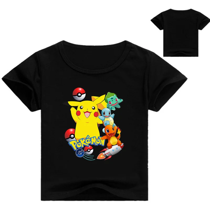 2-13Y Pokemon Go T-shirt Children Summer T-shirts Pikachu Cartoon Teenagers Girls Clothing Baby Boys Short Sleeves Tops Tees - Цвет: black