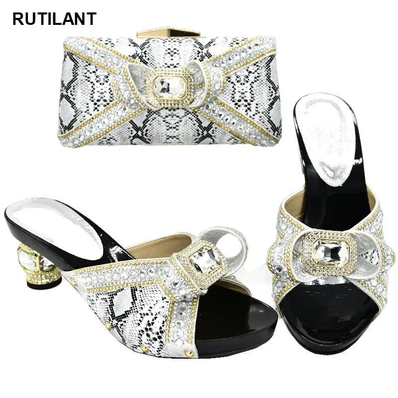

Latest Design Spring Shoes Platform Women African Shoe and Bag Set Decorated with Rhinestone Nigerian Shoes and Matching Bags