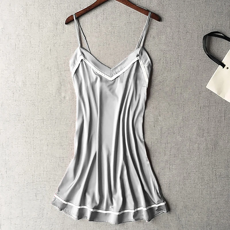 Серый Для женщин сна ночные рубашки-Лаунж и ночную рубашку сатиновая Пижама Ночные рубашки Ночное платье шелковые сексуальные платья для выступлений верхняя одежда ночные рубашки одежда для сна - Цвет: Серый